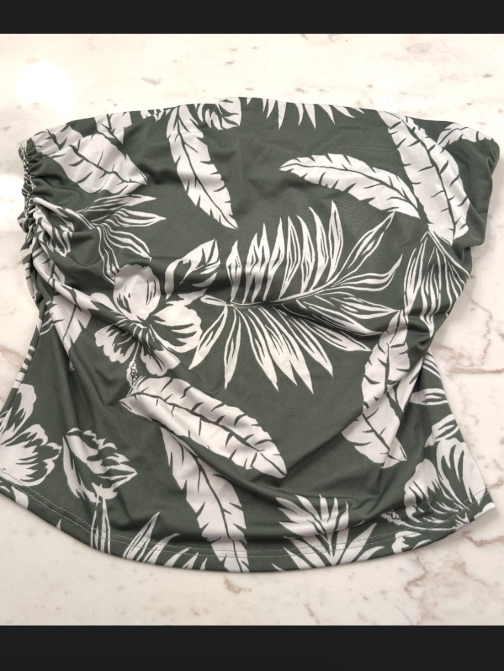 Women's Green and White Tropical Floral Ruched Strapless Tube Top Size Large